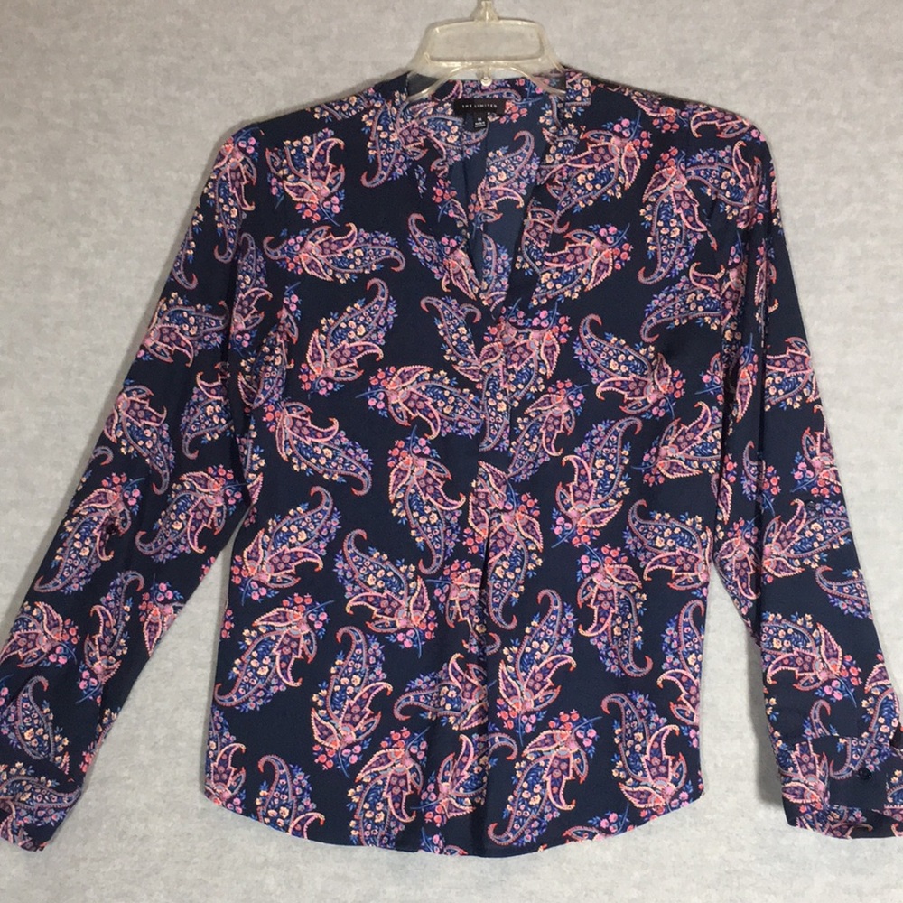 THE LIMITED Classic Paisley Print Easy Care Poly Fabric Navy w/Shades of Pink